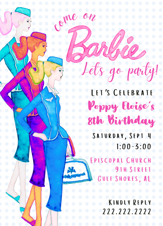 Multi Airline Barbie Party Invitation