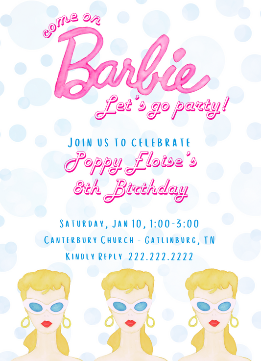 Retro Barbie Party Invitation