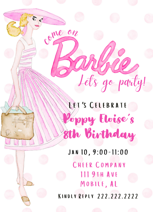 Pink Barbie Party Invitation