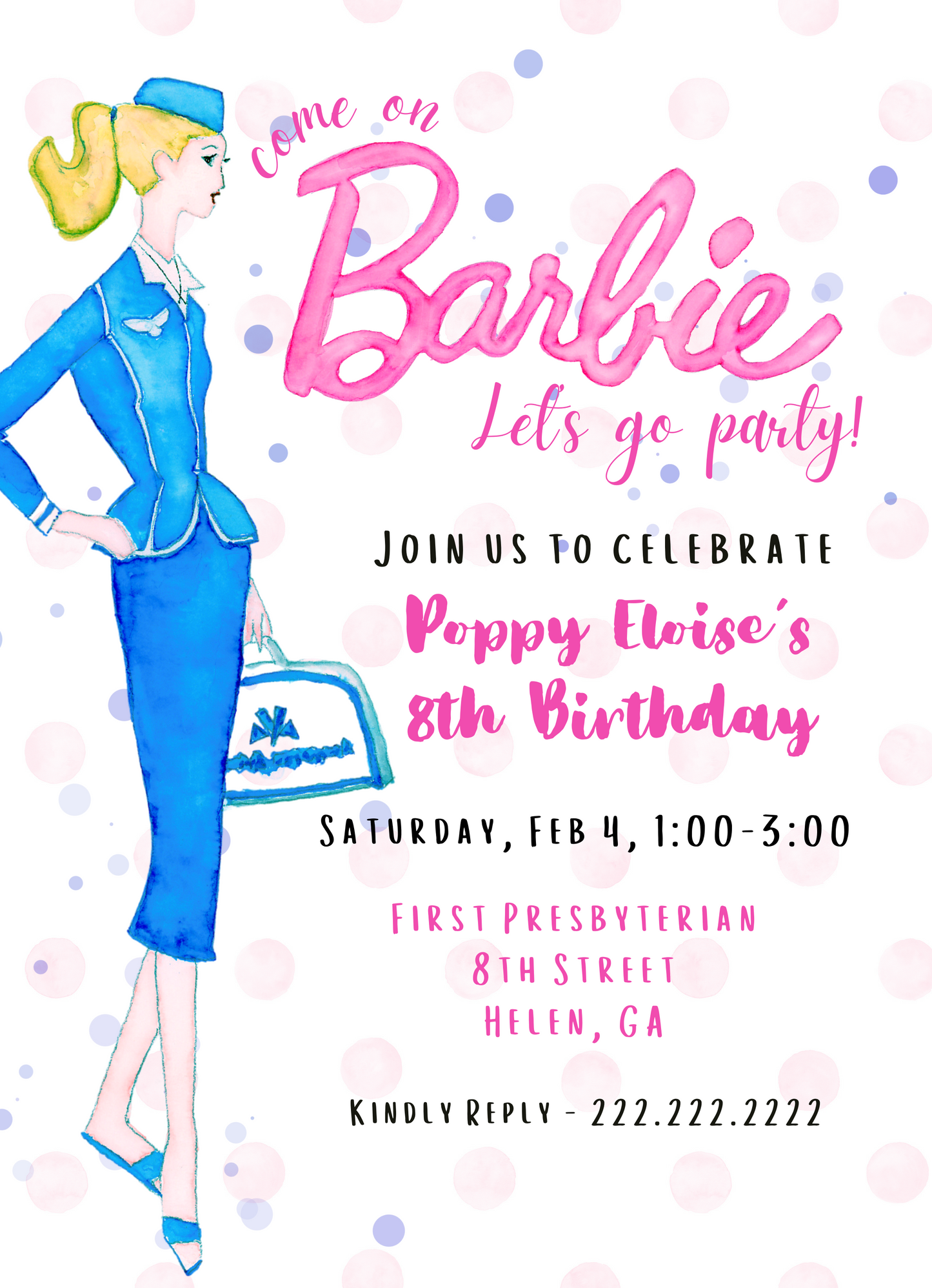 Airline Barbie Party Invitation