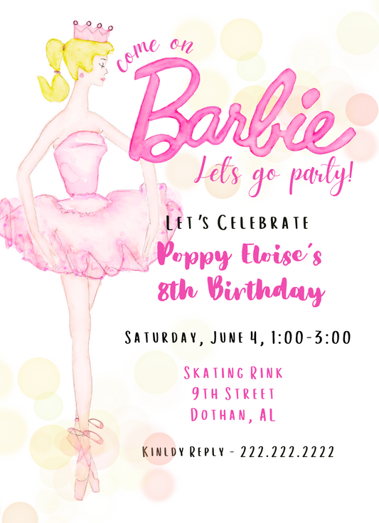 Ballerina Barbie Party Invitation